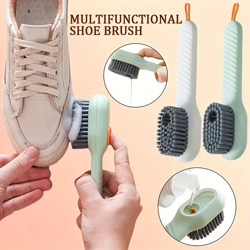 Popular Choice: Ergonomic shoe brush with long handle, built-in soap dispenser, and soft bristles - perfect for cleaning shoes, boots, and jewelry.