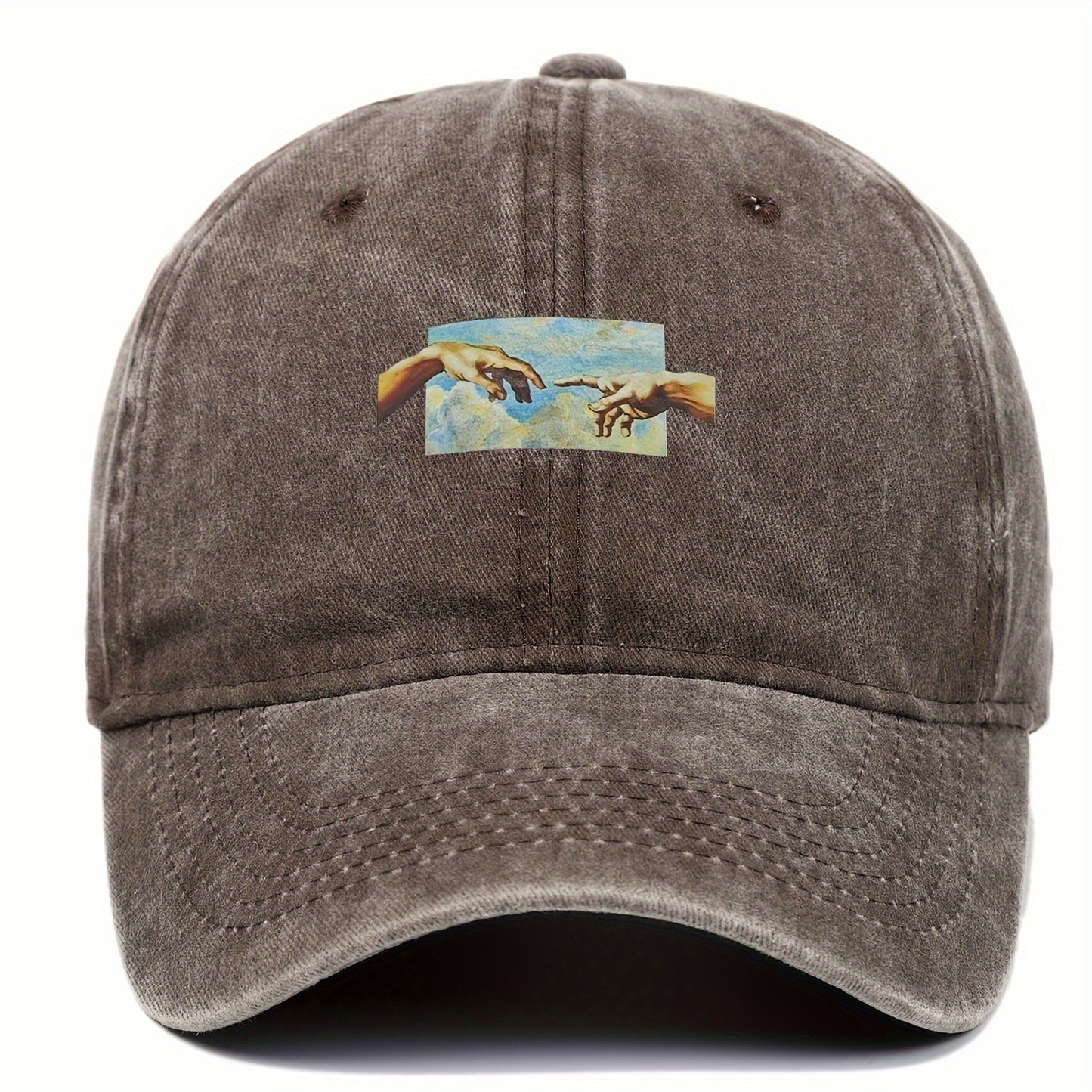 Vintage oil painting print baseball cap made of breathable polyester with casual embroidery. Features a flag theme, adjustable fit, and is hand washable.