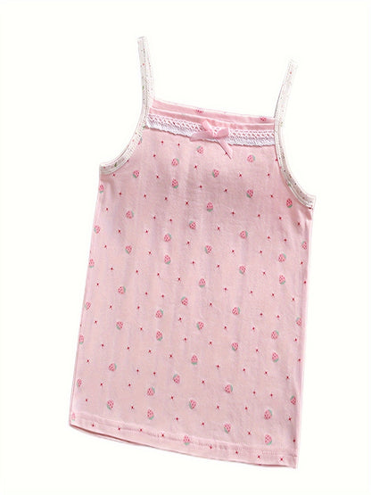 Set of 3 adorable bowknot tank tops for girls, featuring breathable cotton fabric, sleeveless design, and floral print. Ideal for year-round wear.