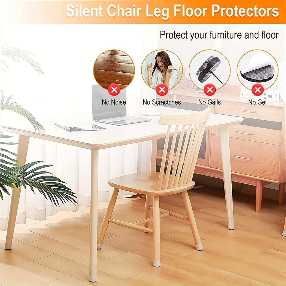 24 transparent silicone chair leg covers with felt pads for scratch and noise reduction. Easy to install for home and office use.