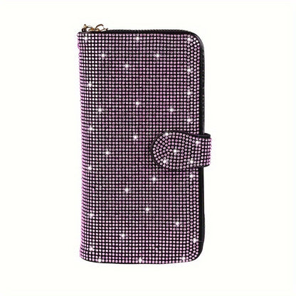 Rhinestone-Decorated Wallet with Large Capacity and Credit Card Holder