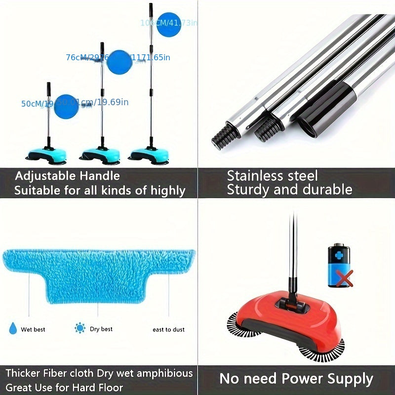 1Set of 3-in-1 Multifunctional Hand Push Sweeper, Vacuum Cleaner, Sweeping and Moping Machine. Ideal for Removing Garbage, Pet Hair, and Dust with Both Dry and Wet Use. Perfect for Hardwood and Ceramic Tiles. Includes 1/2/5/10 Cloths and Various Cleaning