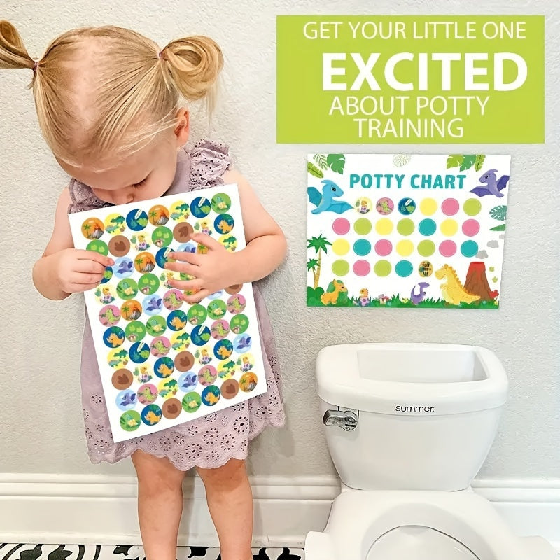 Motivational Toilet Training Set for Toddlers featuring Dinosaur & Unicorn Potty Training Reward Sticker Charts, Includes Reusable Stickers, 10 Charts & 4 Sheets, Ideal for Boys & Girls ages 0-3