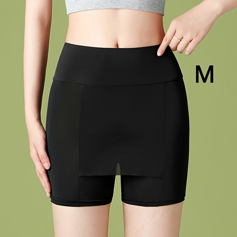 Seamless high waist shaping shorts for women with tummy control and slimming features, made of lightweight double layer ice silk.