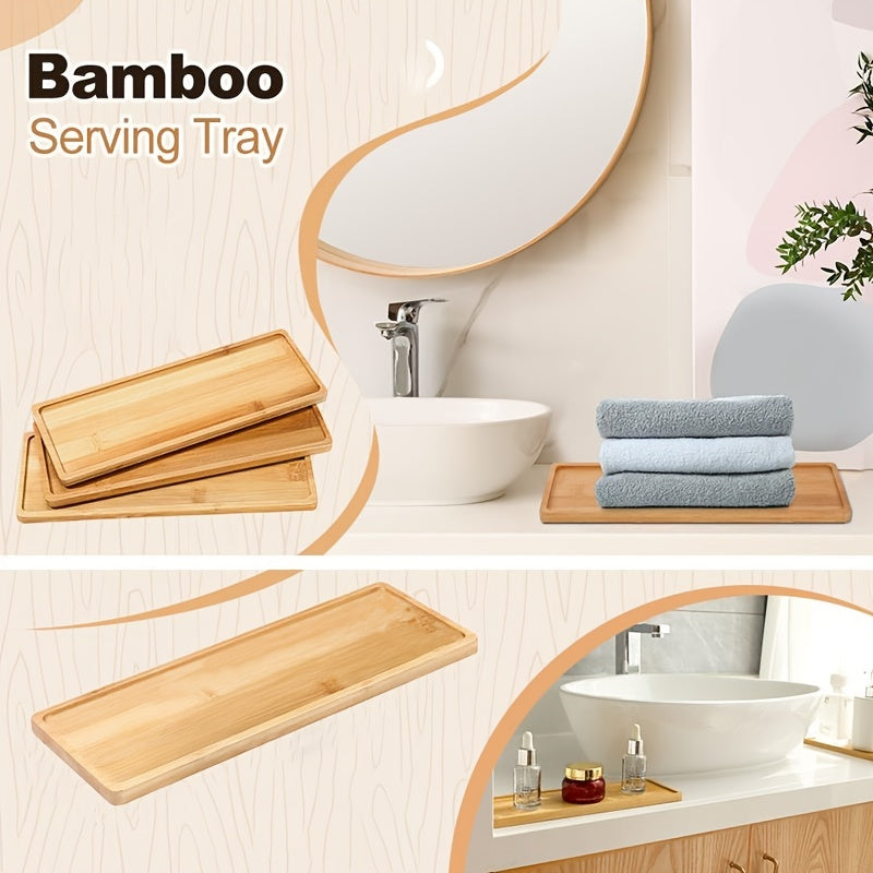 1 piece bamboo serving tray with rounded edges, ideal for bathroom or dresser use.