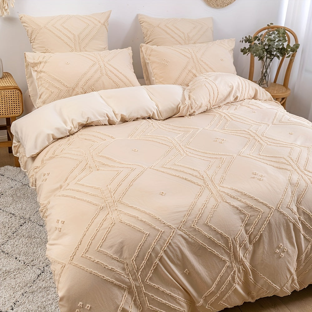 Boho Grid Tufted Duvet Cover Set - Includes 2 or 3 Pieces, Suitable for All Seasons, Soft and Comfortable Bedding Set for Bedroom