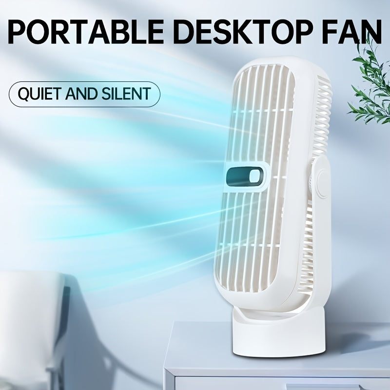 Sleek White Ultra-Quiet Portable Desktop Fan Featuring Dual High-Speed Motors, 720° Adjustable Airflow, USB Rechargeable Large Capacity Battery - Ideal for Indoor & Outdoor Cooling