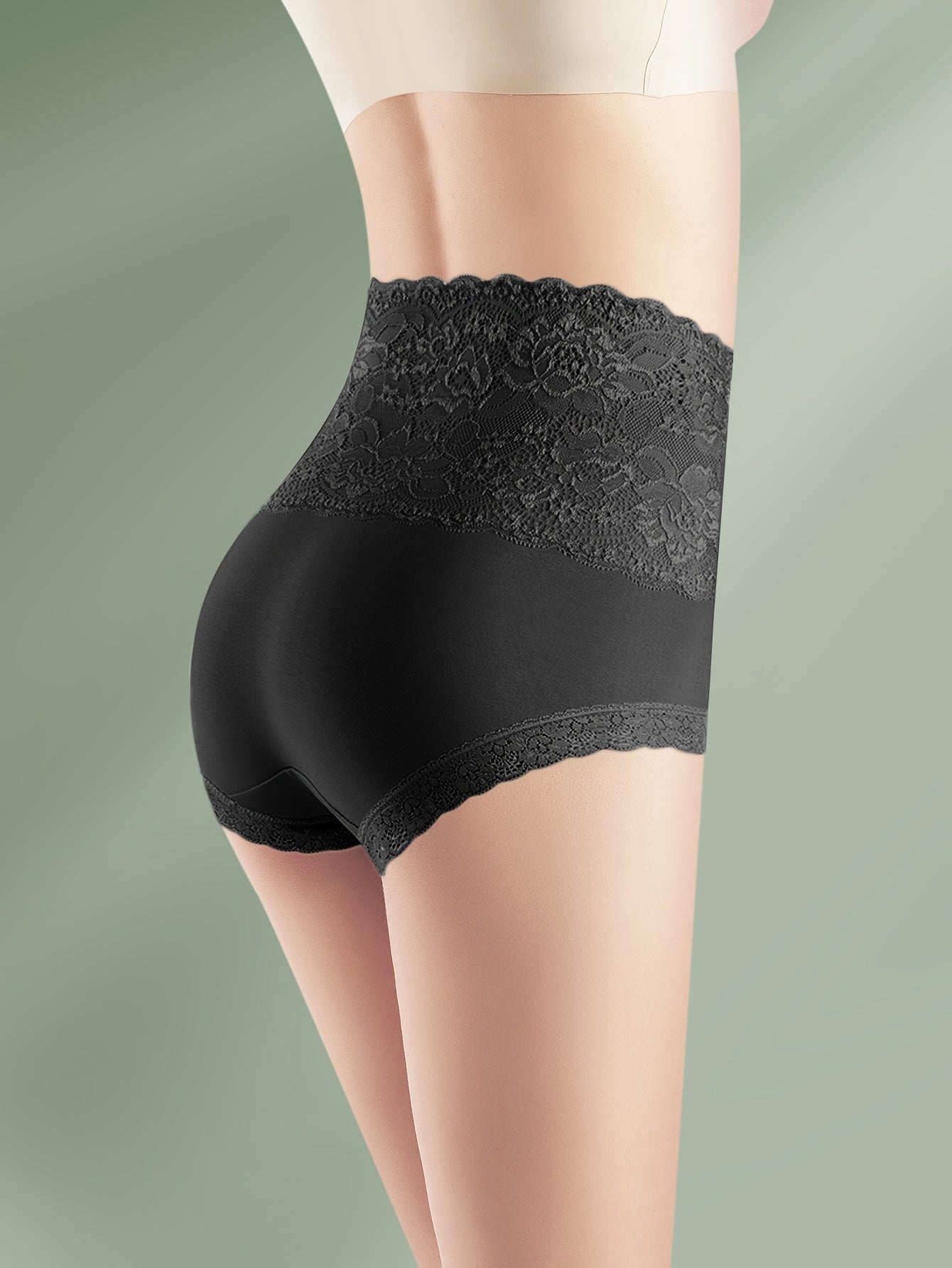 Set of 3 elegant high-waisted tummy control shapewear panties with lace detail for women