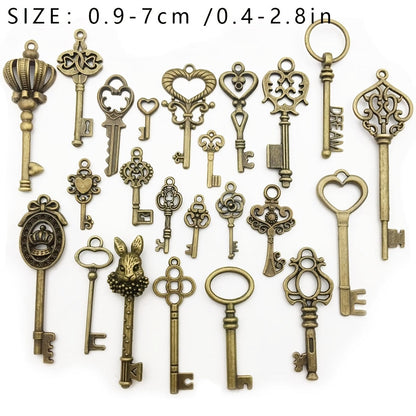 Set of 23pcs Vintage Skeleton Keys in Antique Bronze Style.