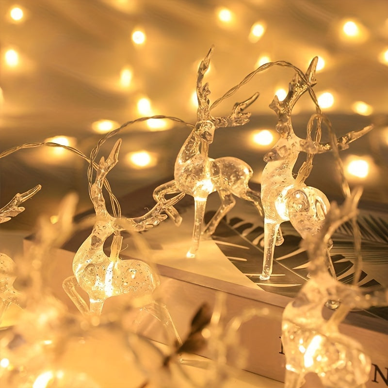 Reindeer LED string lights for holiday and wedding decor, battery-operated and versatile for various settings. Good for trees, curtains, wreaths, gardens, and bedrooms. (Batteries not included)