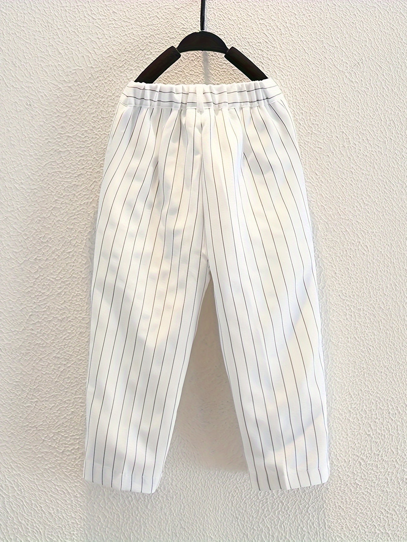 Boys' striped elastic waist dress pants in British preppy style for school or performances in spring/fall.