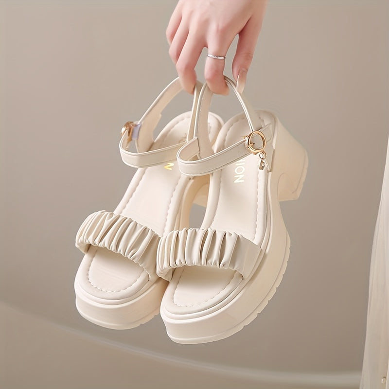 Elegant Women's Chunky Heel Knot Sandals with Comfortable Buckle Strap, Perfect for Summer