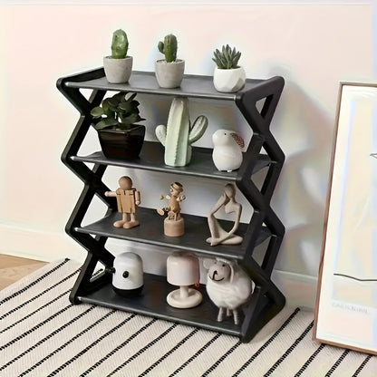 The Black Steel Tube Style X-Shaped Shoe Rack is a convenient and space-saving storage solution for shoes. With a 4-tier design and metal frame, it is easy to assemble and features a dustproof, multi-layer design. Ideal for entryways, bedrooms, and