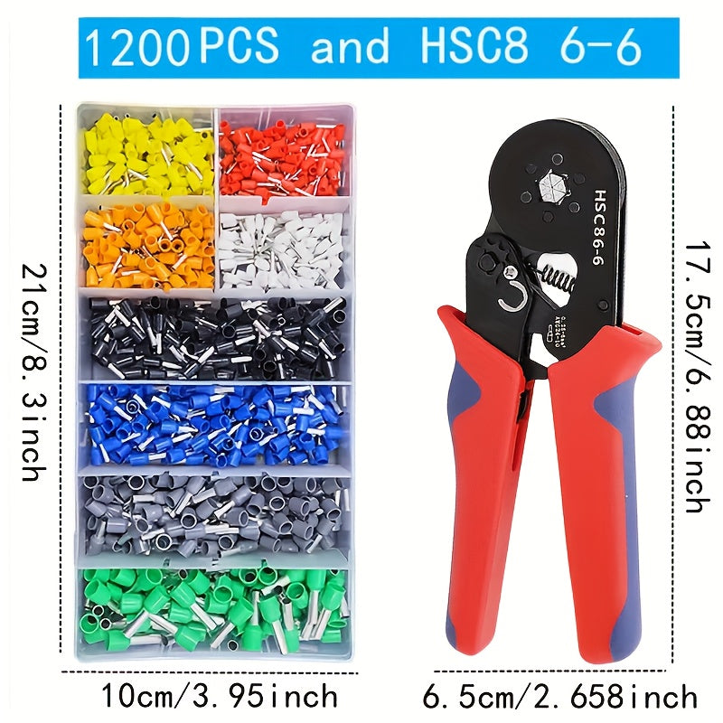 Crimping kit includes 300pcs-1200pcs single box VE tubular crimp terminals and pliers for cable electrical connectors, insulated wire connections.