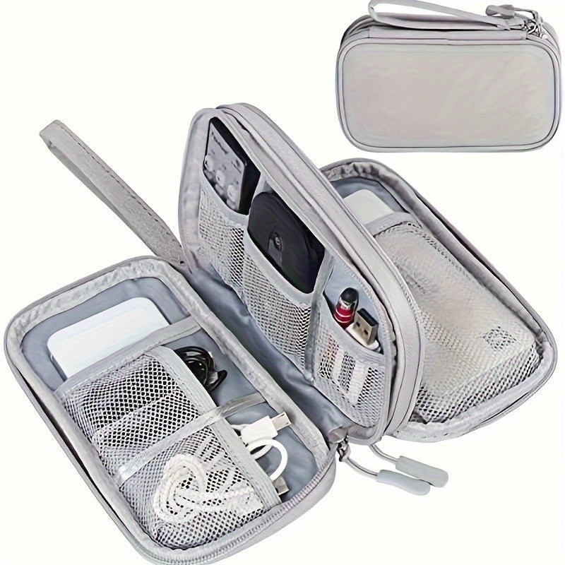 Travel cable organizer for cables, chargers, cell phones, and headphones.