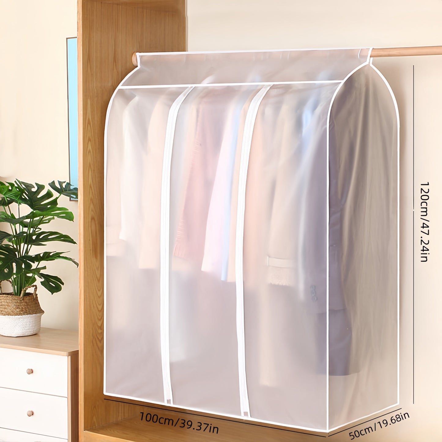 Semi-Transparent Garment Dust Cover with Full Zipper - Extra Large Size (49.78cm x 101.35cm x 119.89cm) - Moisture-Proof Wardrobe Organizer