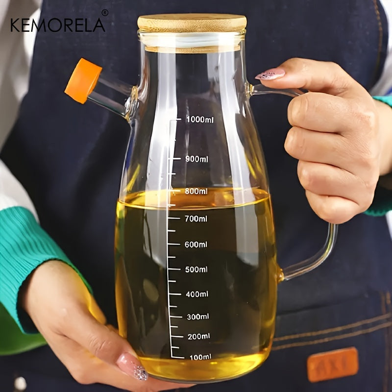 KEMORELA Glass Olive Oil Dispenser, Leak-Proof Condiment Bottle with Measurements, Machine Washable, Rectangle Shaped Oil & Vinegar Cruet - Patterned Design