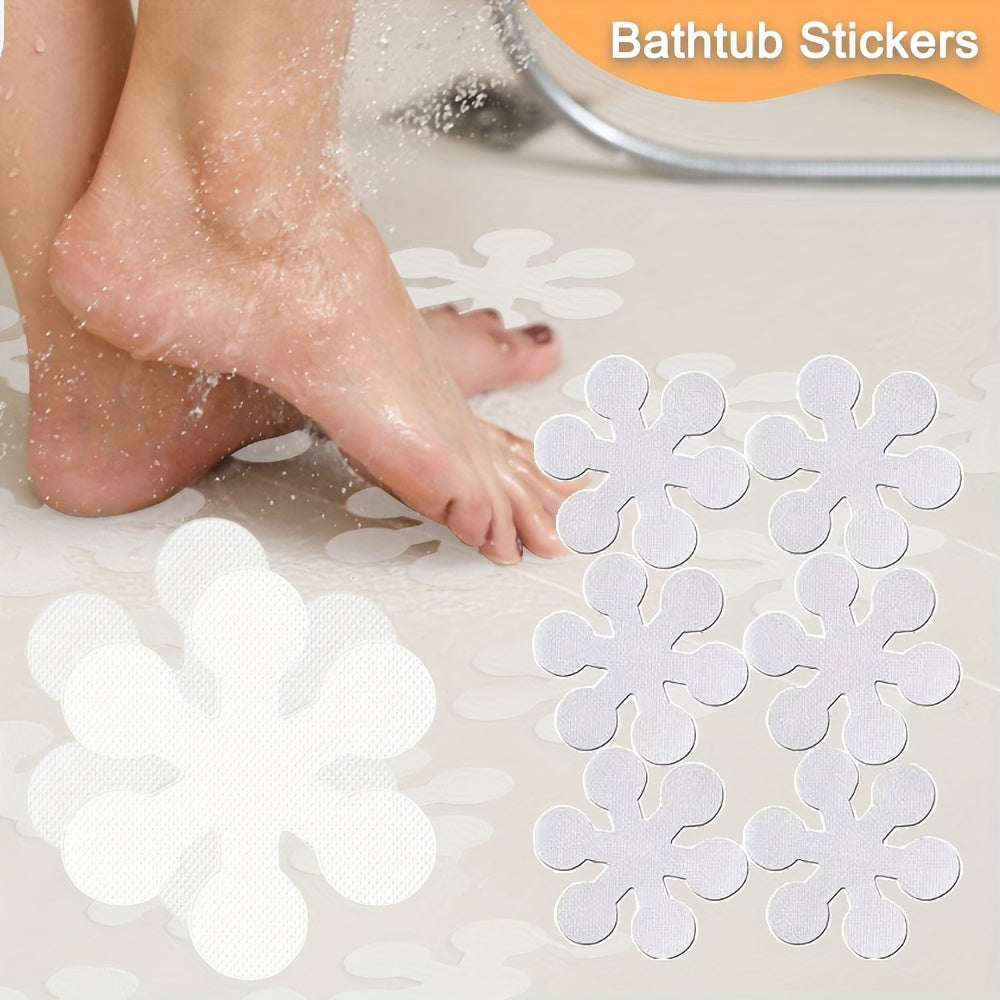 Non-slip bathtub stickers available in sets of 3, 12, or 24. These transparent snowflake-shaped floor stickers are perfect for use in bathtubs, shower floors, stairs, or ladders.