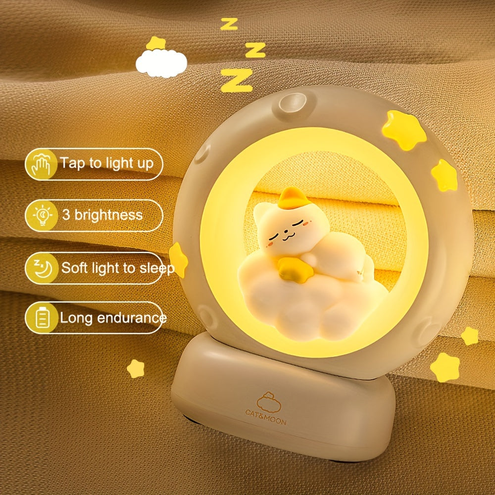 Modern USB-powered night light with tap dimmer, perfect for bedroom decor.