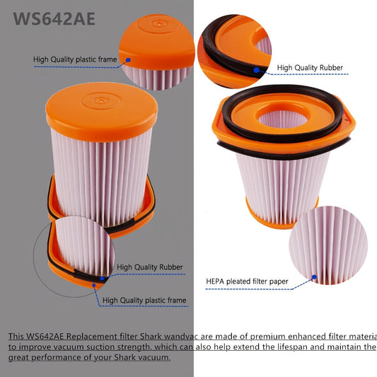 4 pieces of replacement filters for Shark Wandvac Self-Empty System, designed for use with the Ultra-Lightweight Cordless Stick Vacuum, featuring a combination of plastic and paper materials.