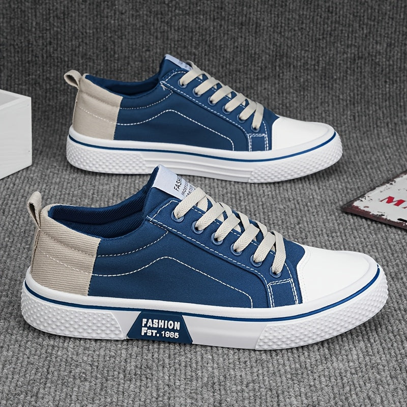 Stylish men's canvas sneakers with two-tone design and breathable fabric lining, ideal for casual wear.