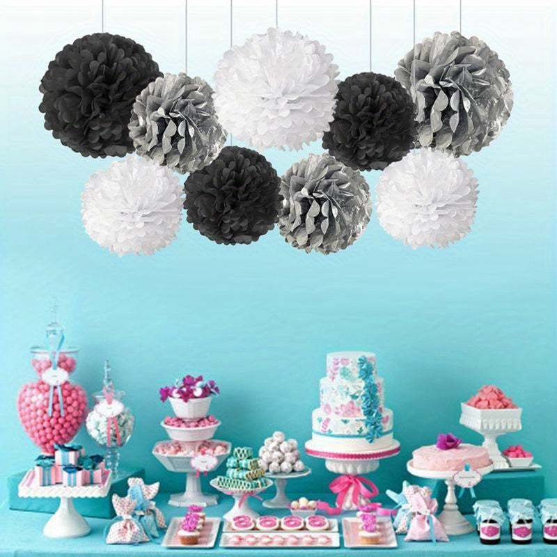 Set of 9 Paper Pom Pom Flowers for Events