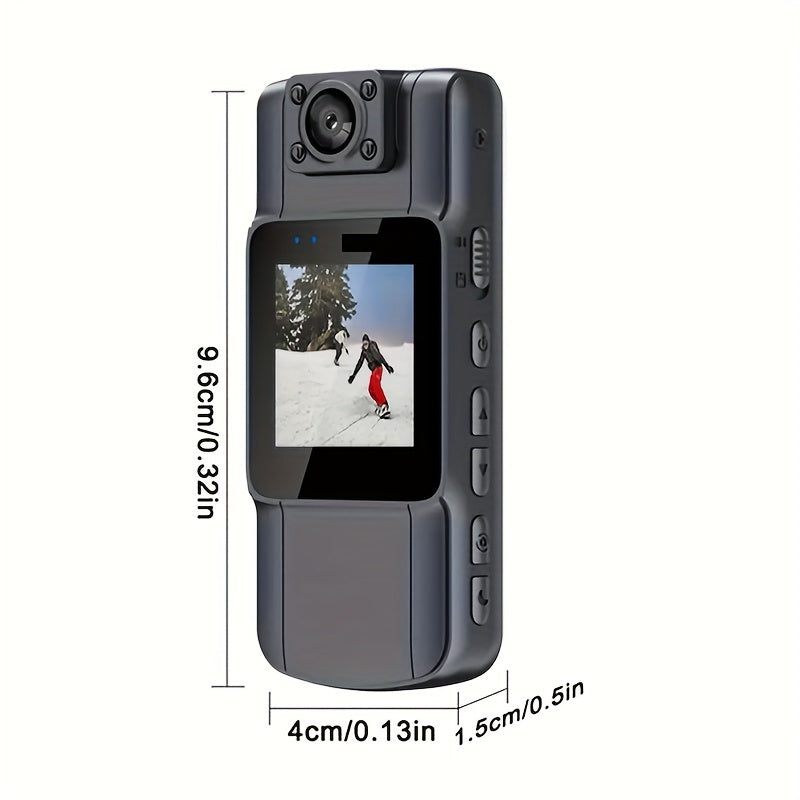 Wearable Full HD Body Camera with Rotatable Lens, Wide Angle, Night Vision, and IPS Screen for Riding, Sports, and Travel. Features USB/Battery Power and Rechargeable Lithium Polymer. Compatible with Laptops.