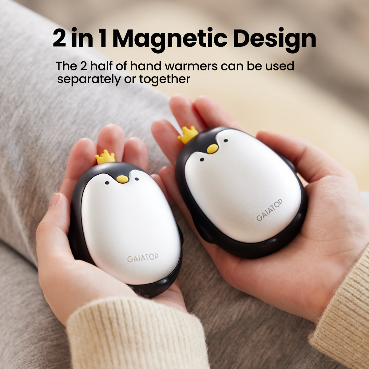 Get two of the Gaiatop Penguin Hand Warmers in this convenient 2-pack! These rechargeable electric heaters come with 3 heat settings and can provide 2-5 hours of usage. They are portable pocket warmers that come with a USB cable for easy charging.