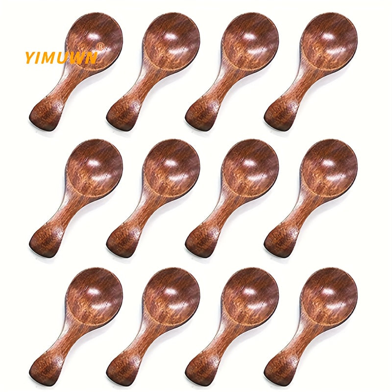 4-10pcs Mini Wooden Spoons for spices, sugar, tea, coffee, condiments, jam, mustard, and ice cream, with short handles.