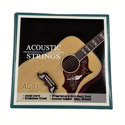 1 Set of stainless steel coated copper alloy wound acoustic guitar strings with quality steel core for folk guitar parts & accessories.