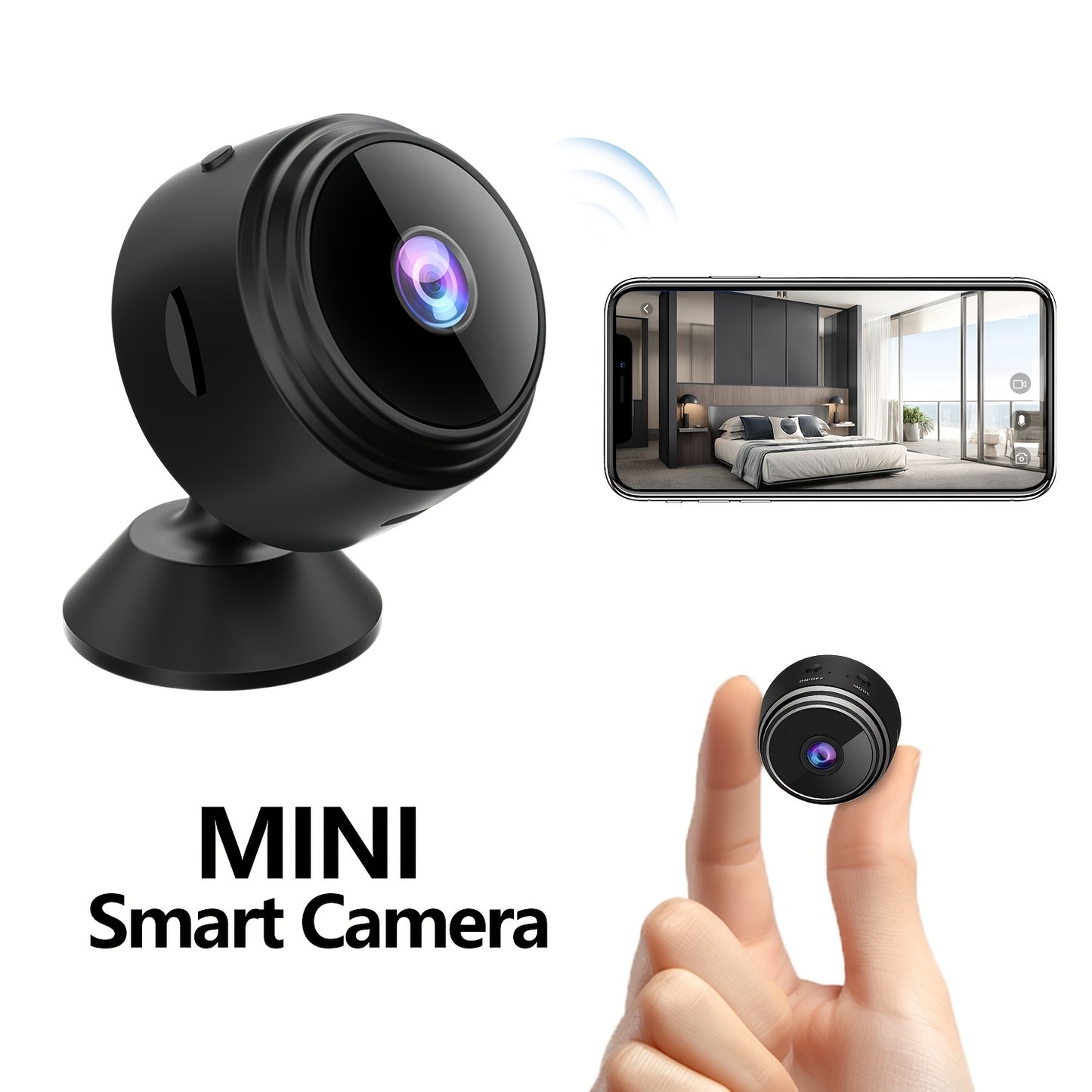 Mini wireless security camera with WiFi, app control, rechargeable battery, not waterproof, compatible with home assistant.