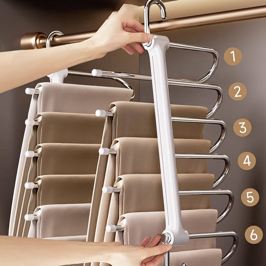 Durable Stainless Steel & Plastic Folding Pants Rack - Space-Saving Design, Multi-Functional for Drying and Storage of Jeans and Clothes