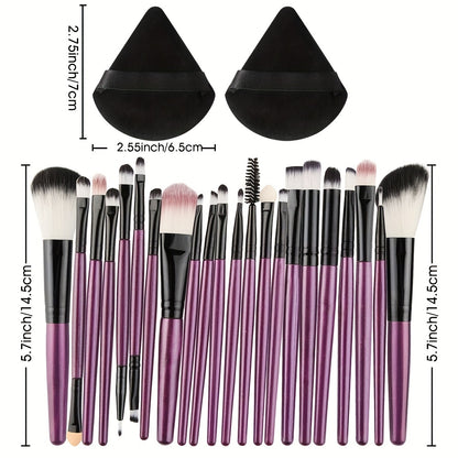 22pcs Makeup Brushes Set + 2pcs Triangle Puffs, Professional Multi-Functional Makeup Kit with Foundation, Powder, Concealers, Eye Shadows, Blush, and Eyelash Comb Brushes