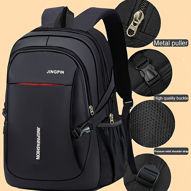 Compact men's nylon backpack for work and university with large capacity, durable and spacious design in fashionable casual style, no USB cable included.