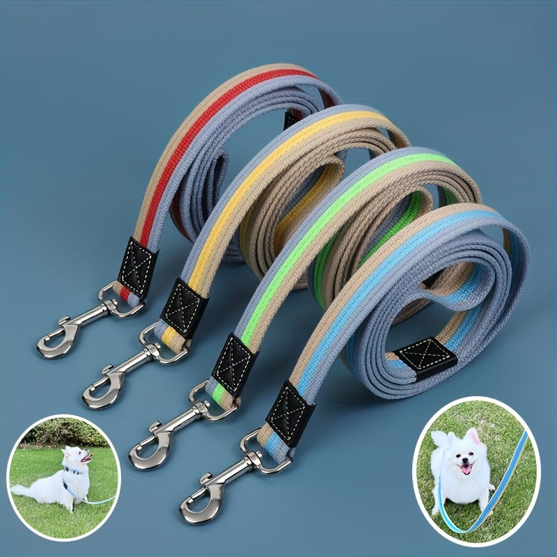 Durable striped dog leash made of polyester fiber, with a no-slip handle, heavy-duty for all breeds, easy to fold and store, battery-free.