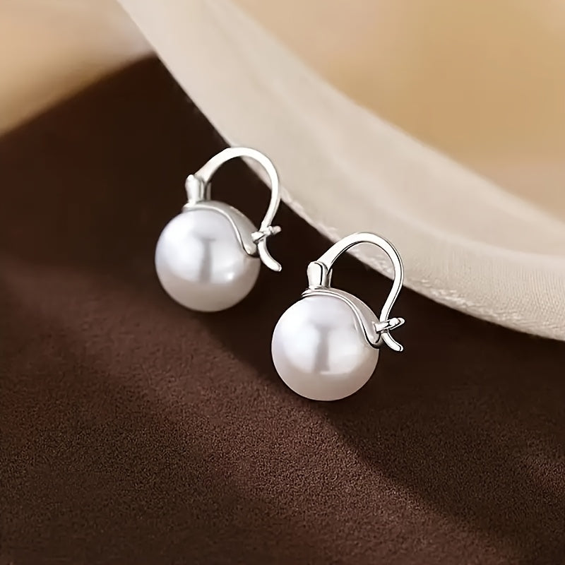 999 Allergy-Free Pearl Pendant Earrings, Elegant Banquet Style