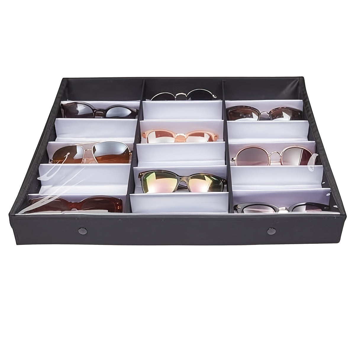 18-Slot Sunglasses Organizer for Both Women and Men, Eyeglass Storage Case with a Transparent Lid for Holding Multiple Pairs of Glasses (48.01 x 37.34 cm)