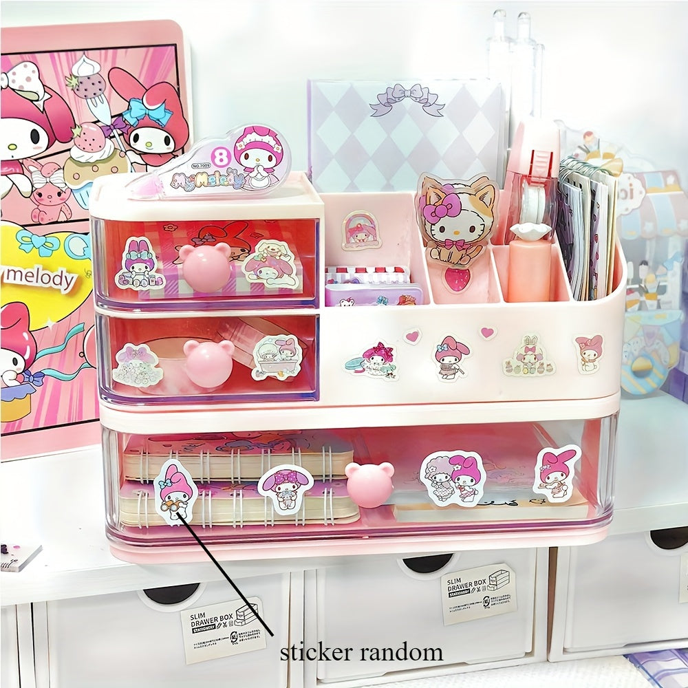 Sanrio desk tidy with partitioned storage box for students and dormitory use.