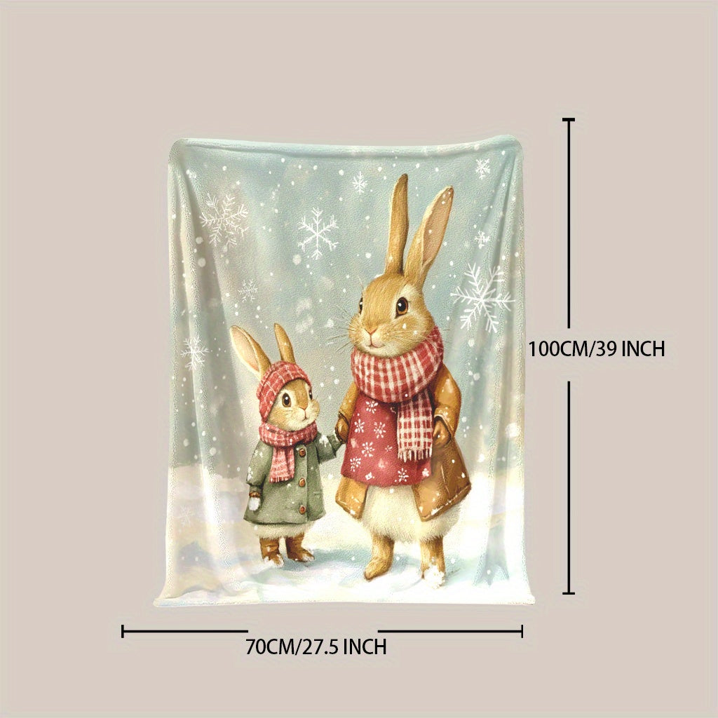 Stay warm and cozy in any season with this adorable rabbit-themed fleece throw blanket. Its soft and lightweight design makes it perfect for naps, travel, or adding a touch of charm to your home office decor. It also makes an ideal gift for friends and