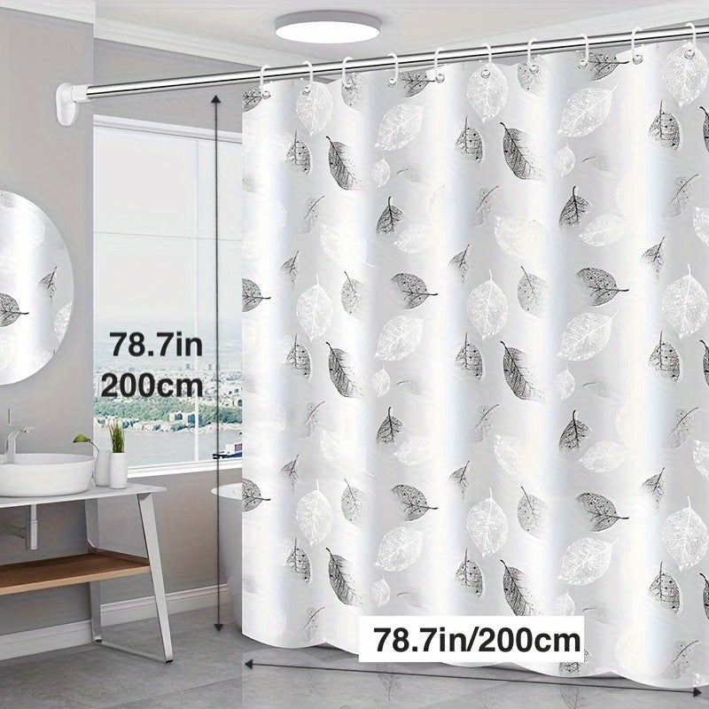 Lightweight plastic shower curtain with hooks and metal grommets, suitable for bathroom and window decoration.