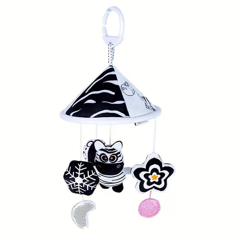 Safety Seat Basket Hanging Wind Chime - Visual Sensory Toy for Young Children, with Black & White Umbrella Stroller Charm