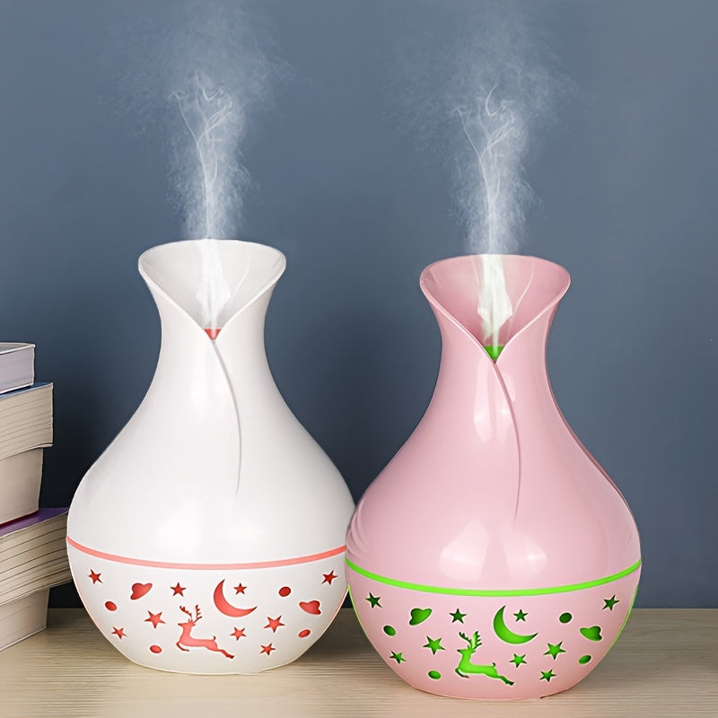 YAIAWISU Portable USB Humidifier with Essential Oil Diffuser: Quiet, Auto Shut-Off, 7 Color Lights, Nightlight - Ideal for Home & Office Use. Made of Plastic.