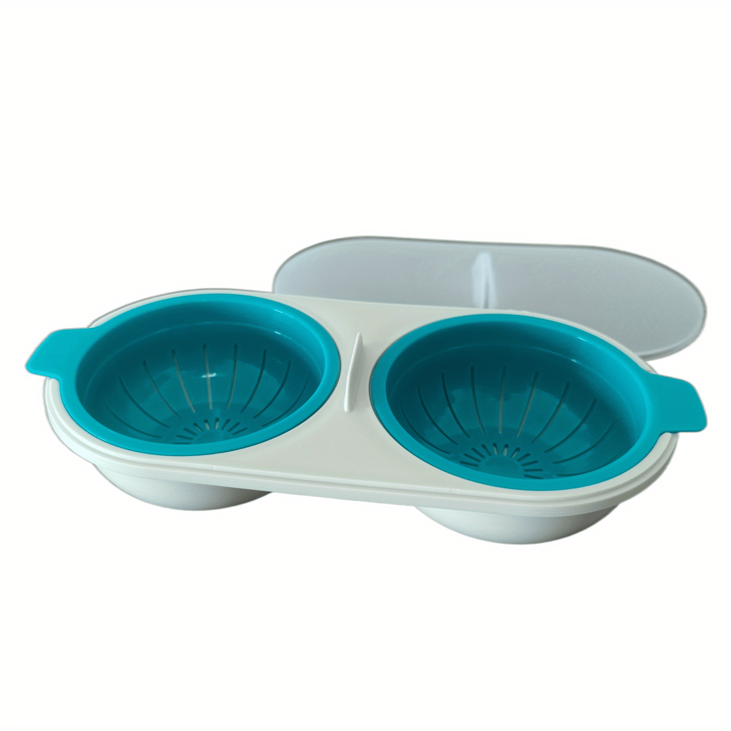 The 2-Cup Microwave Egg Poacher offers convenient breakfast preparation, is heat resistant and BPA free, and comes with a drain basket. Ideal for steamed eggs, cake molds, and more. Available in Green, Blue, and Red.