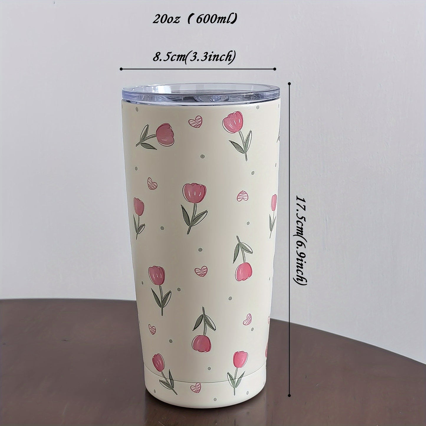 One piece of Tulip Pattern Water Bottle, Stainless Steel Insulated Water Cups with a capacity of 600ml/20.29oz, ideal for Summer and Winter drinkware. Perfect for Travel accessories and Gifts.