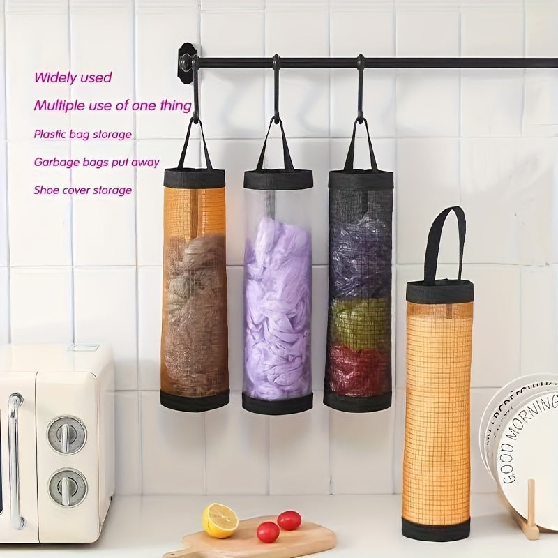 Organize your plastic and garbage bags with this wall-mounted shopping bag organizer, the perfect kitchen storage solution. Keep non-food contact items tidy and easily accessible.