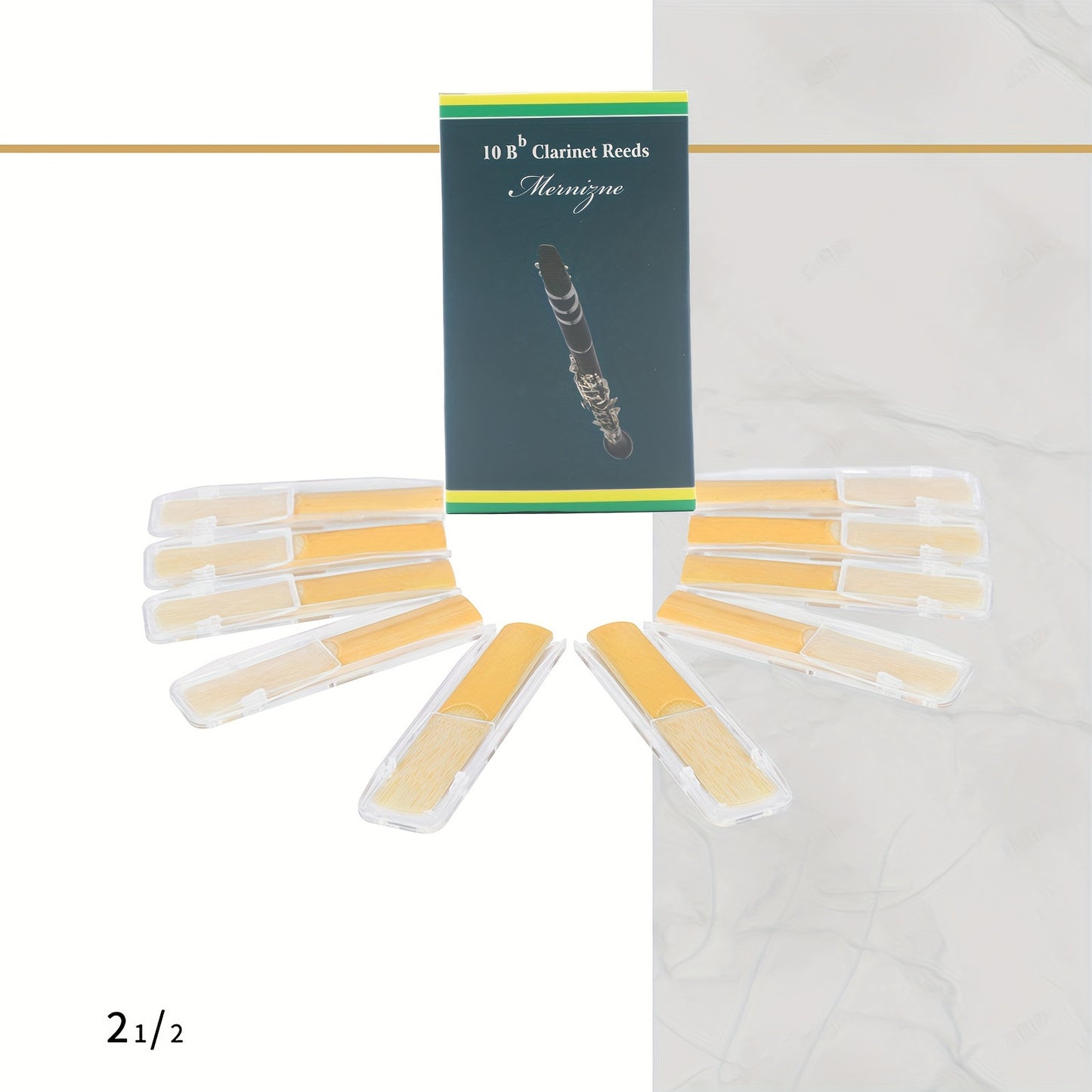 10 Premium Bb Clarinet Reeds, Strength 2.5, Handcrafted from Traditional Reed Whistles, Rich Tone - Includes Individual Case, Clarinet Accessories