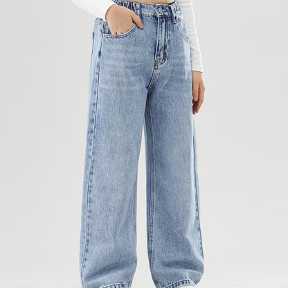 Women's relaxed fit denim pants with elastic waist