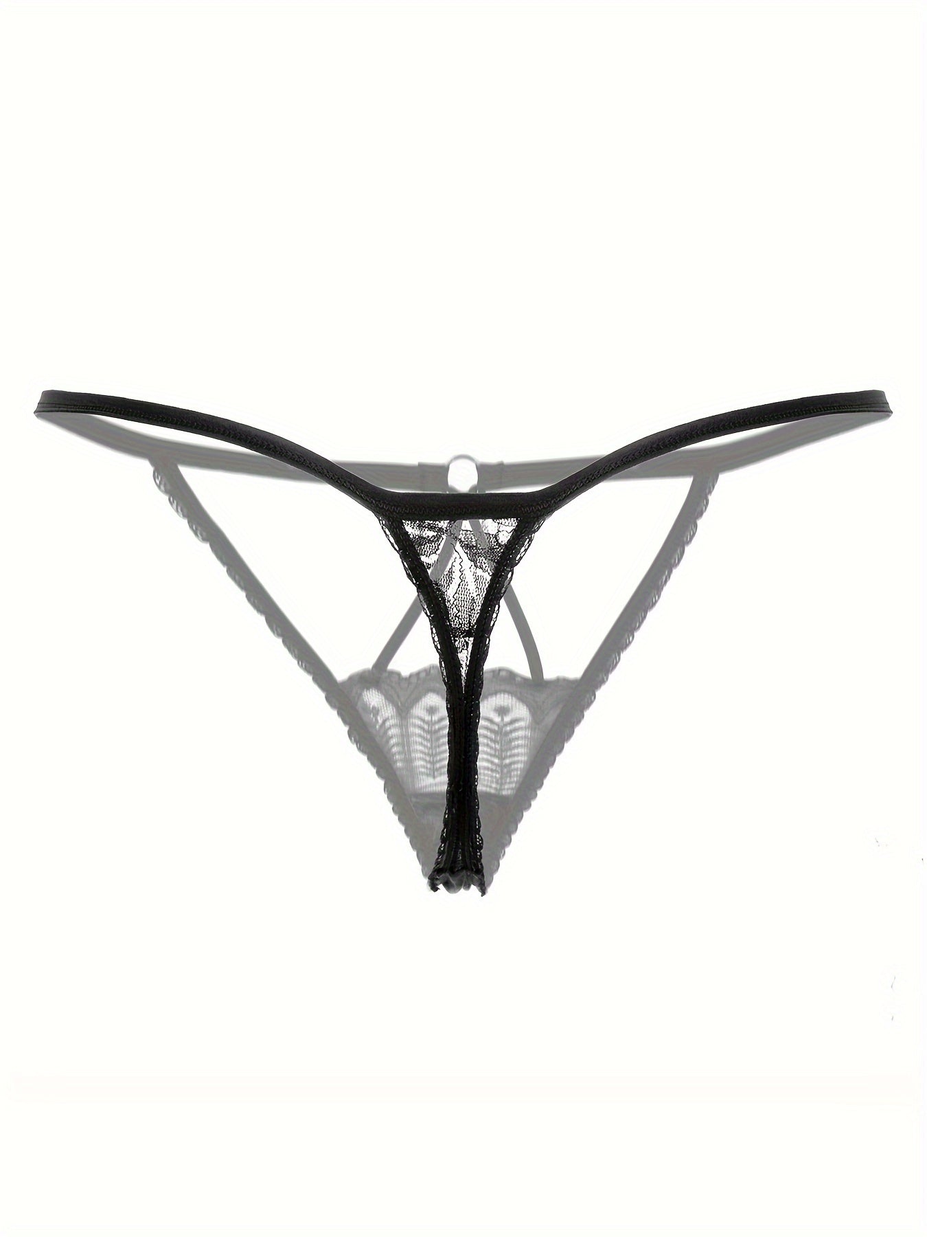 Women's sexy lingerie includes a mesh strappy thong with hollow out low waist design.