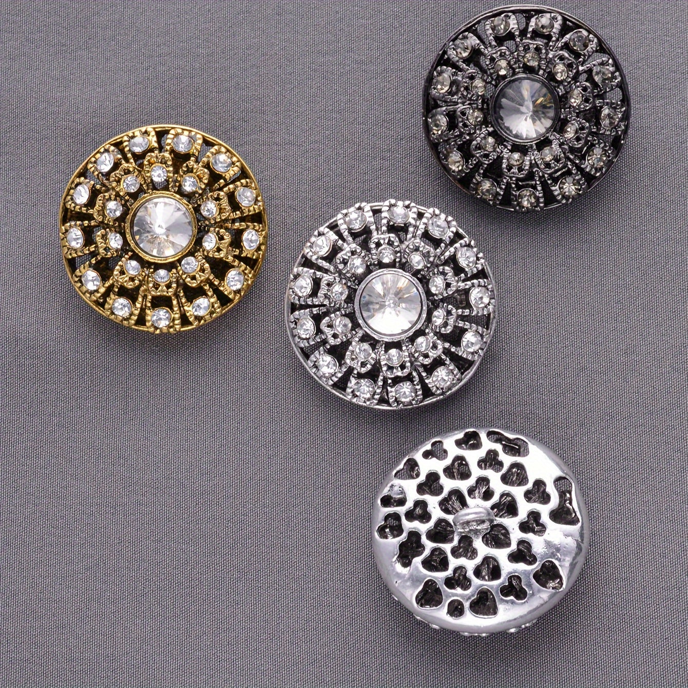 Set of 5 Vintage Round Rhinestone Buttons - Stylish Hollow Design for Sweaters, Blazers, Coats, and DIY Fashion Projects