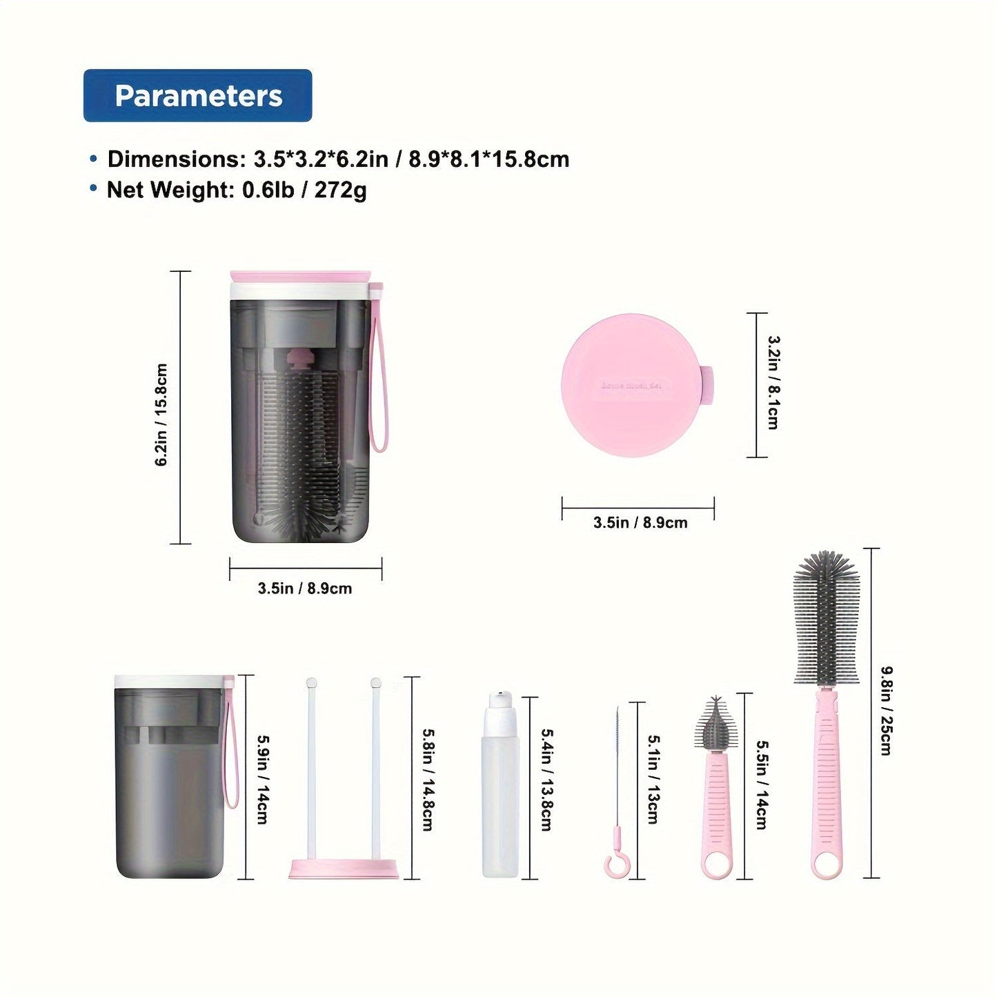 Удобный набор щеток для бутылочек из силикона, включает щетку для сосок и подставку для сушки, идеально подходит как для дома, так и для путешествий.